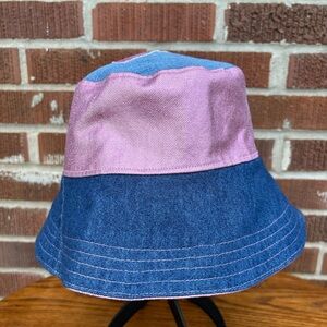 Upcycled Reversible Denim Pink and blue two in one Patchwork Bucket Hat One Size